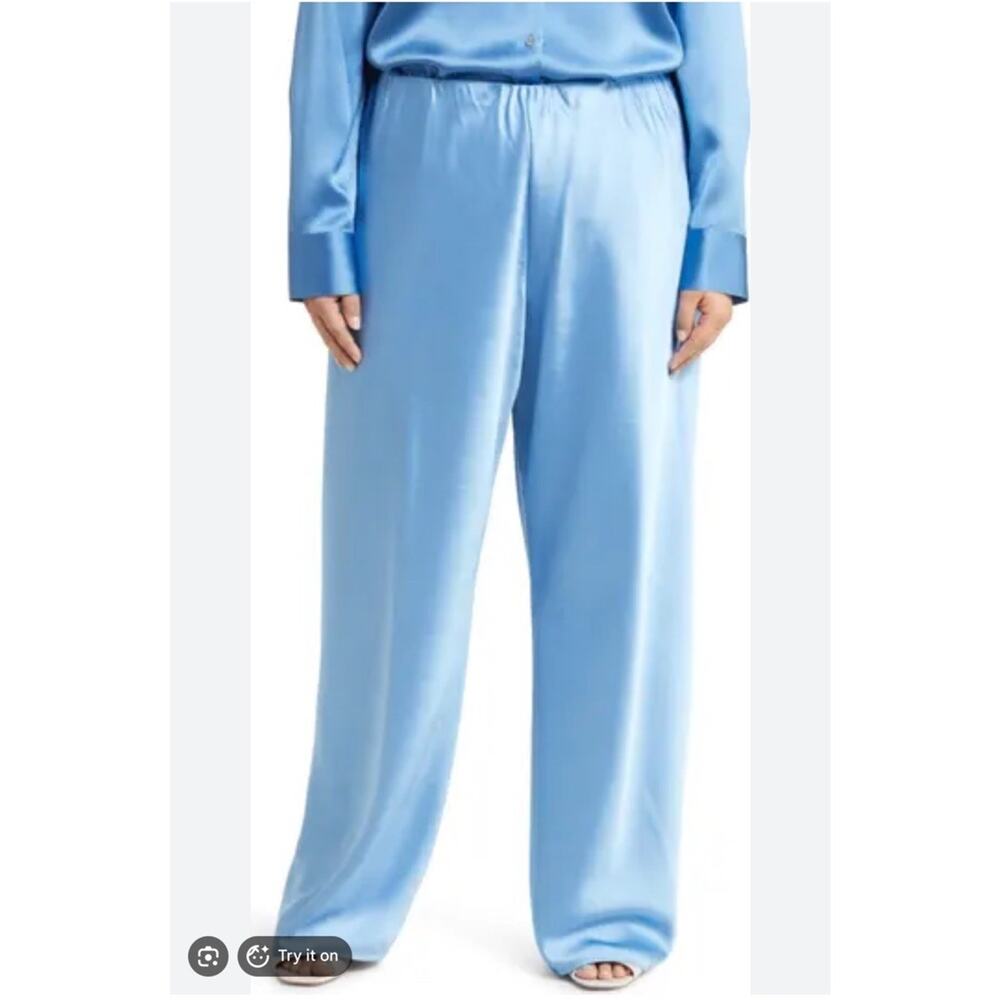 Vince Satin Bias Wide Leg Pants Palisade Blue Pull On Career Office Womens 3x